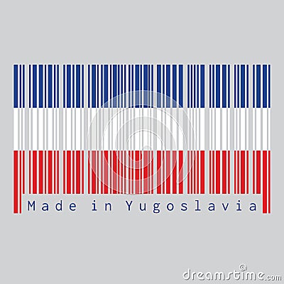 Barcode set the color of Yugoslavia 1918â€“1941 flag. A horizontal triband of white blue and red Vector Illustration